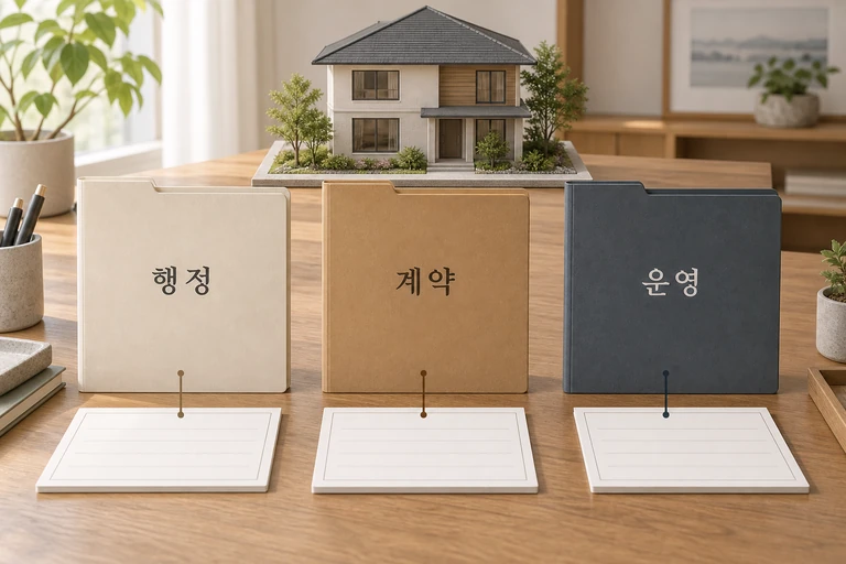 행정 제출·계약 인계·운영 기록을 서로 다른 폴더와 자료에 연결한 설명용 이미지